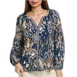 Tommy Bahama Women's Blue Vista Cove Blouse in Island Navy Split Neck Size S/P